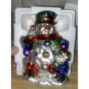 NOS Vintage Christmas Around The World Shimmering Snowman Votive Boxed